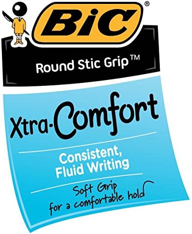 Bic Ultra Round Stic Grip Ball Point Pens, Medium Point, 1.2 mm, Black Ink (24 Pens)