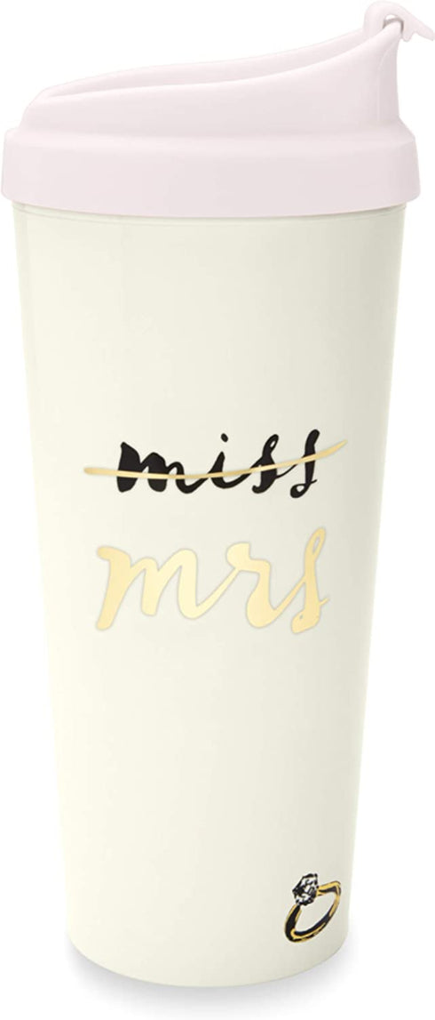 Kate Spade New York Bridal 16 Ounce Insulated Travel Mug, Double Wall Thermal Tumbler for Coffee/Tea, Miss to Mrs. (Pink)