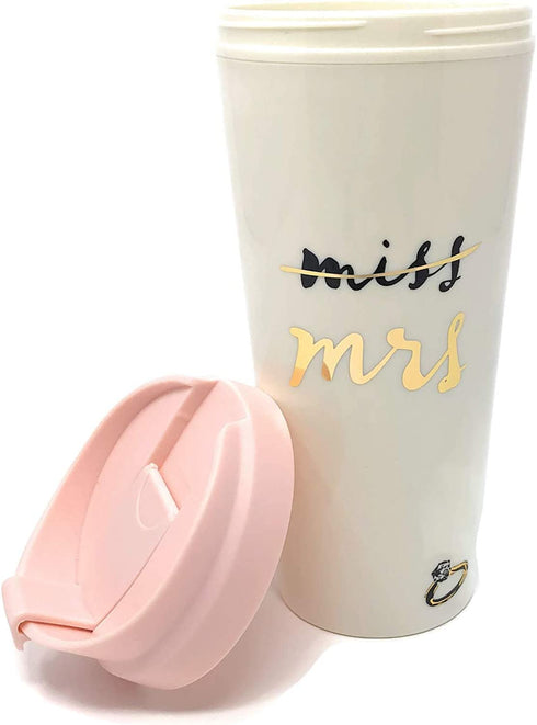Kate Spade New York Bridal 16 Ounce Insulated Travel Mug, Double Wall Thermal Tumbler for Coffee/Tea, Miss to Mrs. (Pink)