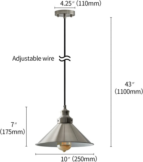 PoKat Industrial Metal Pendant Light, Modern Adjustable Hanging Light Fixtures, Nickel Farmhouse Style Ceiling Lamp for Kitchen Island Dinning Table Hallway Bedroom Indoor Entryway, E26 Base,2 Pack