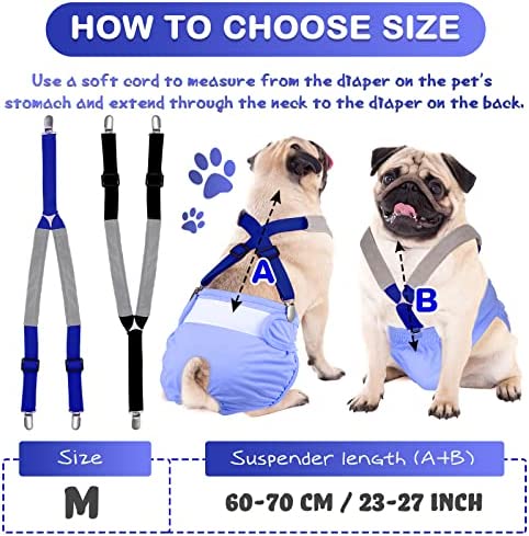 2 Pieces Dog Diaper Suspenders Belly Bands Canine Harness Keep Diaper on Your Dog for Small Medium and Large Dogs (Black, Blue,Medium)