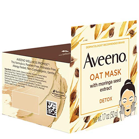 Aveeno Oat Face Mask with Detoxifying Moringa Seed Extract and Vitamin E Antioxidant, to Remove Skin Impurities, Paraben Free, Phthalate-Free, 1.7 oz