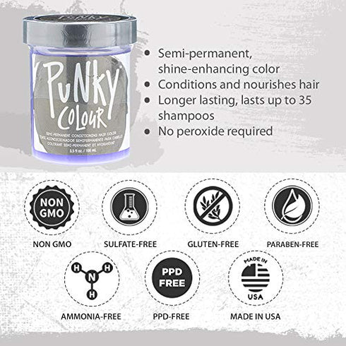 Punky Platinum Blonde Toner Semi Permanent Conditioning Hair Color, Non-Damaging Hair Dye, Vegan, PPD and Paraben Free, lasts up to 25 washes, 3.5oz