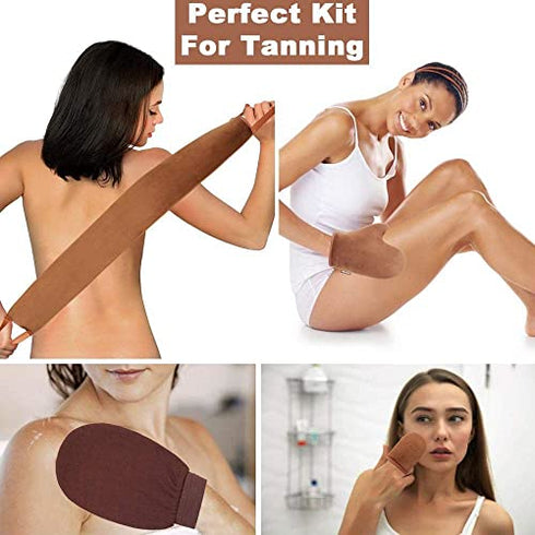 GAIYAH Self Tanning Mitt Applicator Kit, With Back Lotion Applicators For Your Back, Exfoliator Glove and Finger Face Mitt