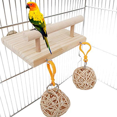 Bird Perches Cage Toys, Bird Wooden Play Gyms Stands with Acrylic Wood Swing, Rattan Ball, Ferris Wheel, Bird Perch Chewing Toys for Green Cheeks, Baby Lovebird, Chinchilla, Hamster