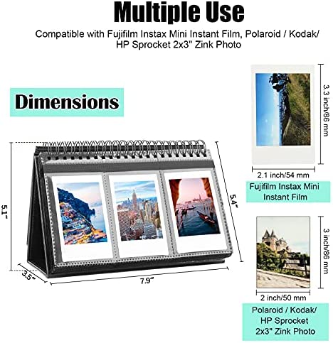 Instax Mini Photo Album 96 Pockets Desk Calendar Album for Fujifilm Instax Mini 11 90 70 50S 26 25 9 8+ 7S Instant Camera, Polaroid Photo Albums for Polaroid zink 2x3 " Film & Kpop Photo Card (Black)