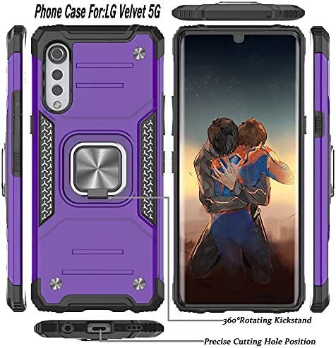AYMECL Compatible for LG Velvet 5G Case,LG Velvet 5G UW/LG G9 Case with HD Screen Protector,Armor Grade Cases with Rotating Holder Kickstand Non-Slip Hybrid Rugged Case for LG Velvet 5G,Purple