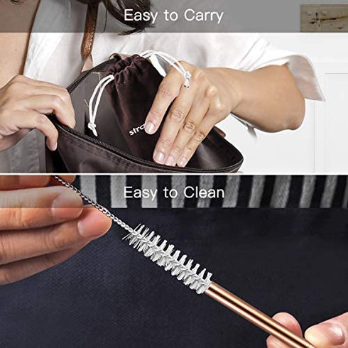 StrawExpert 16 Pack Rose Gold Reusable Metal Straws with Silicone Tip & Travel Case & Cleaning Brush,Long Stainless Steel Straws Drinking Straw for 20 and 30 oz Tumbler