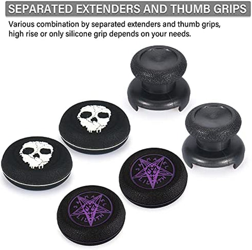 Playrealm FPS Thumbstick Extender x 2 & Printing Rubber Silicone Grip Cover x 4 for Xbox Series X/S & Xbox One Controller(Ghost White&Demon Purple)