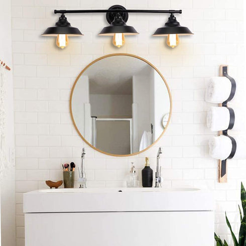 LMSOD 3 Lights Bathroom Vanity Light, Black Vintage Industrial Wall Sconce Lighting Fixture Fashion Simplicity Metal Based Black