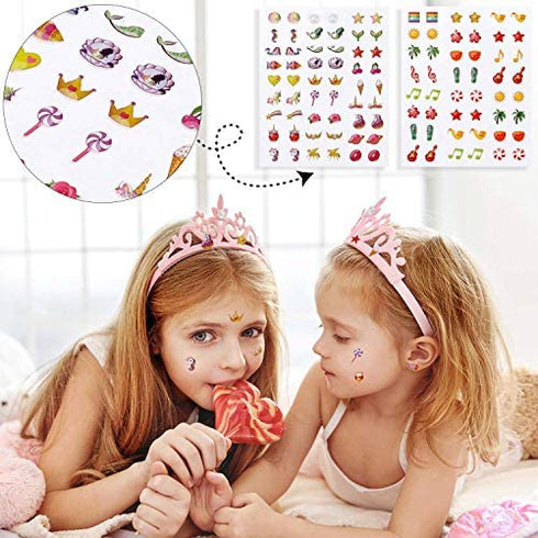 Konsait 318pcs 159Pairs Stick on Earrings 3D Gems Glitter Crystal Sticker Earrings Sticky Self-Adhesive Earrings for Little Girls Toddlers Dress up Pretend Princess Play Jewelry Accessories for Kids