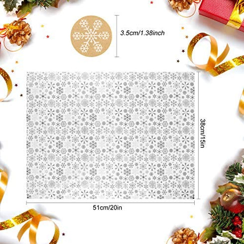 CHRORINE 90 Sheets Christmas Wrapping Paper Silver Snowflake Wrapping Tissue Paper with Snowflake Stikers for DIY Craft? Christmas Party Winter Party Decorations?14.96 inchx20 inch?