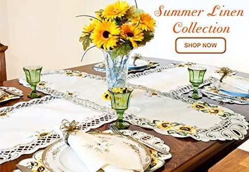 Linens, Art and Things Embroidered Sunflower Table Runner Dresser Scarf Coffee Table Doily 14 x 26 Inch