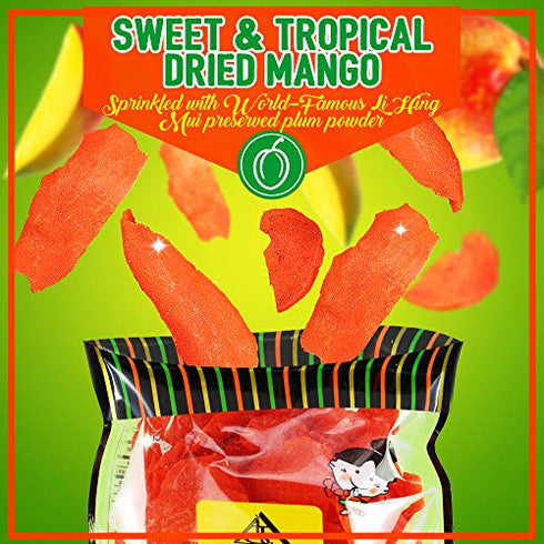 Asia Trans Li Hing Mui Dried Mango | Hawaiian Favorite | Naturally Sweet Dried Fruit Candy with Asian Plum Powder
