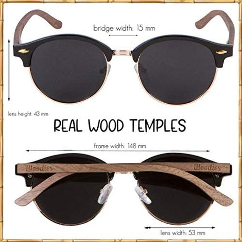 Woodies Polarized Walnut Wood Sunglasses for Men and Women | Black Polarized Lenses and Real Wooden Frame | 100% UVA/UVB Ray Protection