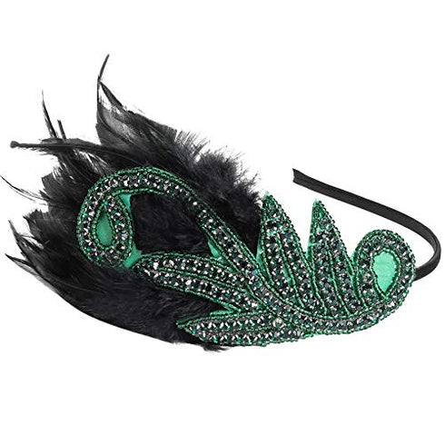 BABEYOND 1920s Flapper Headband Accessories Roaring 20s Feather Hair Band Vintage Gatsby Party Accessories (Green)