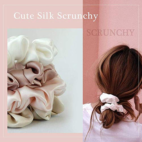 LILYSILK Silk Hair Scrunchies for Frizz&Breakage Prevention, 100% Mulberry Silk Hair Ties No Damage, Elastic Silk ponytail Holders, 5Pcs, Random Color