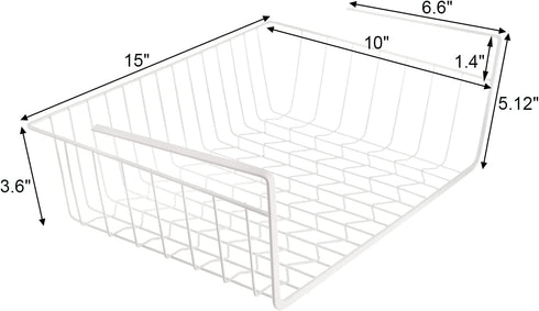 Suwimut 2 Pack Under Shelf Wire Basket, White Storage Baskets Hanging Baskets Sliding Shelf Under Cabinet Add-on Storage Racks Home Organization for Kitchen Pantry Desk Bookshelf