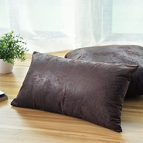 WFLOSUNVE Soft Faux Leather Pillow Cover, Decorative Throw Lumbar Pillow Case Cushion Cover for Couch and Sofa 12x20 Inch (Dark Brown)