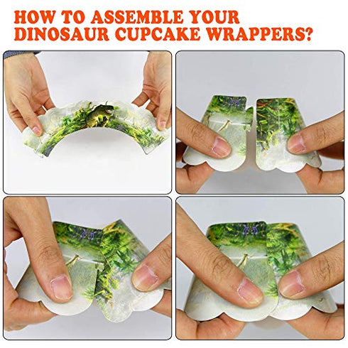 Dinosaur Cupcake Toppers and Dinosaur Cupcake Wrappers 48 Pcs Dinosaur Party Decorations Birthday Party Supplies For Boys Dino Cupcake Topper