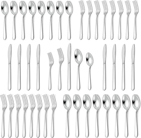 Silverware Set, 40-Piece Silverware Set for 8, Stainless Steel Flatware Cutlery Set, Spoons and Forks Set Suitable for Home/ Restaurant, Mirror Polished & Dishwasher Safe