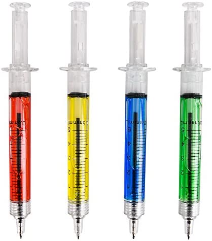 Bedwina Syringe Pens - (Bulk Pack of 24) Retractable Fun Multi Color Novelty Pen for Nurses, Nursing Student School Supplies, Birthdays, Stocking Stuffers and Party Favor Gifts