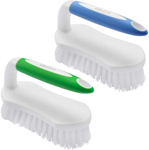 Set of Scrub Brush and Dish Brush with Comfort Grip Handle for Bathroom Kitchen Carpet