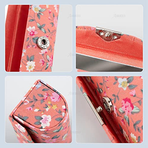 AUEAR, 4 Pcs Women Floral Lipstick Case with Mirror Lipstick Holder for Purse Travel Makeup Storage Organizer (Small Flower Pattern)