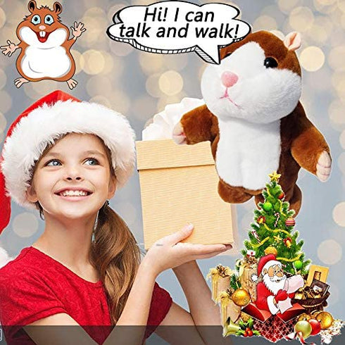 Tonmp Brown Talking Hamster Mouse Toy - Repeats What You Say and Can Walk - Electronic Pet Talking Plush Buddy Hamster Mouse as Party Gift (Brown)