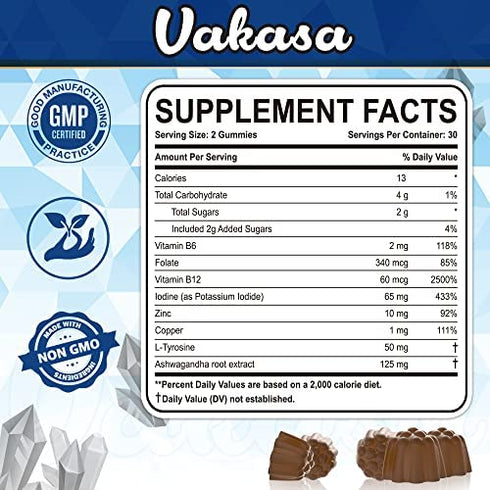 Potassium Iodide Gummies, High Absorption Potassium Supplement with Folate, Vitamins B6, B12, Zinc, L-Tyrosine, Support Thyroid Function, Muscle, Vegan, 60 Gummies