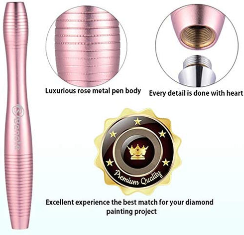 Benote Metal Diamond Art Pen, Ergonomic Diamond Drill Dotz Pen Screw in Tip 5D Diamond Accessories Painting Tools Multi Replacement Pen Heads for DP Cross Stitch - Rose Gold