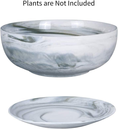 G EPGardening 8in Marble Pattern Large Round Succulent Planter Pot Modern Flower Pot Indoor and Outdoor Planter with Marble Tray