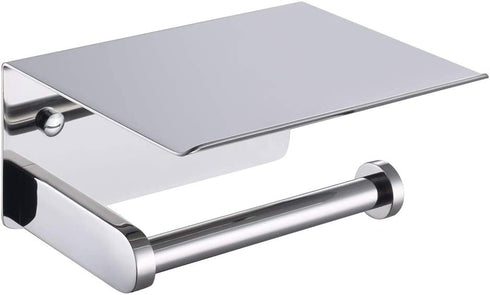APLusee Toilet Paper Holder with Phone Shelf Polished Chrome, SUS 304 Stainless Steel Bathroom Accessories Tissue Roll Dispenser Storage Wall Mounted