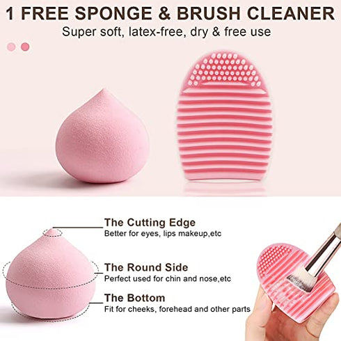 MAANGE Makeup Brushes 15 Pcs Professional Synthetic Makeup Brushes Set Foundation Contour Concealer Blush Powder Make Up Brushes With 1 Makeup Sponge & 1 Brush Cleaner (Champagne)