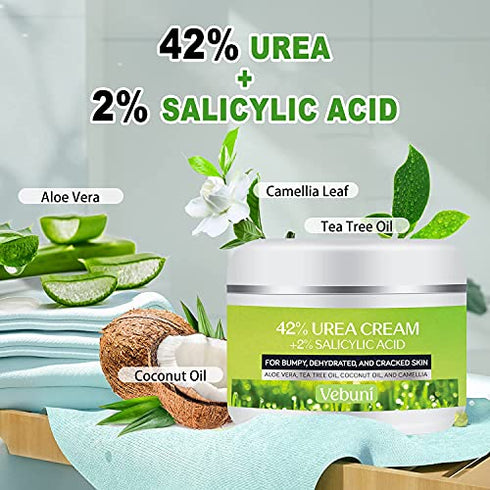 Vebuni Urea Cream 42% Foot Cream Salicylic Acid 4 Oz, Upgraded Callus Remover For Feet, Knees& Elbows, Intensive Moisturizes & Softens Skin, Exfoliates Dead Skin