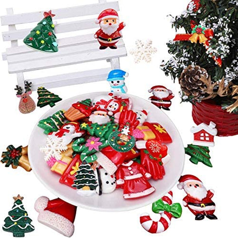 Slime Charms Christmas Resin Flatbacks for Scrapbook Ornaments DIY Xmas Crafts Resin Decorations - Snowman Tree Bell Deer - (30 Piece Random)