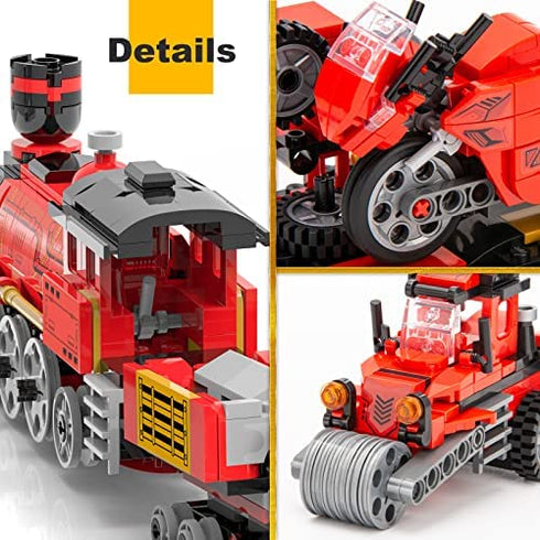 Educiro Train Sets for Boys Age 6-10, 3 in 1 City Building Kit Motorcycle Tractor Creative Educational Birthday Gift, Stem Projects Toys for Kids 6 7 8 9 10 Year Old, 305 Pieces