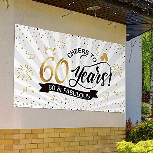 Happy 60th Birthday Backdrop Background Banner Large Men Women 60th Anniversary Backdrop Photo Booth Cheers to 60 Years Banner for 60th Birthday Party Decorations Supplies 72.8 x 43.3 inch