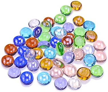 KINGOU Replacement Mancala Stones Mixed Colored Flat Glass Pebbles / Beads / Gems for Games ( 12-15mm )