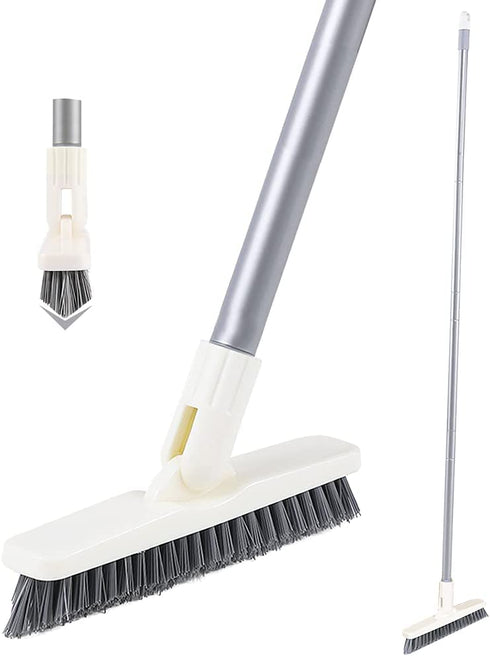SUPERWASH PLUS Grout Brush with Extendable Handle, Swivel Brush Head with Heavy Duty Stiff V-Shaped Bristles, 55 Inch Long Handle Floor Scrubber Cleans Corners, Shower Tile, Bathtub and Patio Deck