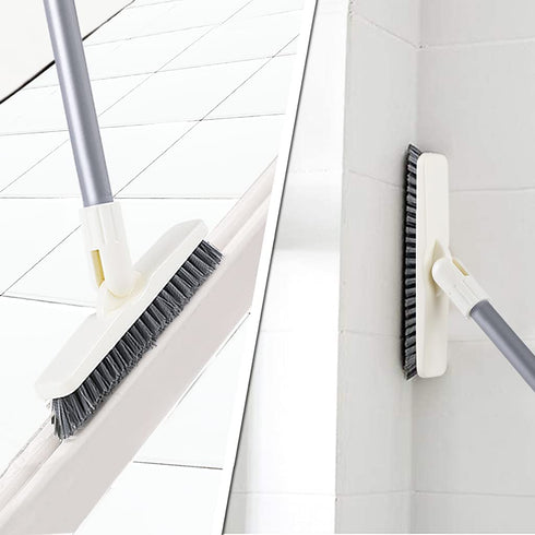 SUPERWASH PLUS Grout Brush with Extendable Handle, Swivel Brush Head with Heavy Duty Stiff V-Shaped Bristles, 55 Inch Long Handle Floor Scrubber Cleans Corners, Shower Tile, Bathtub and Patio Deck