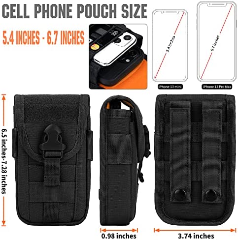 IronSeals Tactical Cell Phone Holster Pouch, Tactical Smartphone Pouches Cellphone Case Molle Gadget Bag Molle Attachment Belt Holder Waist Bag for 4.7"-6.7" with Armor Case on with US Flag Patch