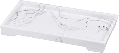 Mightree Vanity Tray Toilet Tank Tray, White Elegant Marble Pattern Bathtub Tray, Vanity Bathroom Organizer for Collect Small Things, Make-up Desk Tray, Resin Dresser Jewelry Tray, Small Size