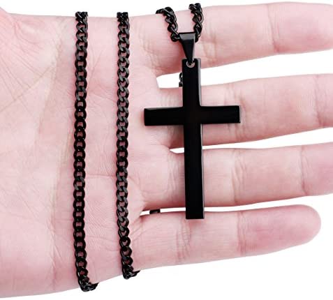 Jstyle Stainless Steel Chain Black Cross Necklace for Men Women, 24 Inch