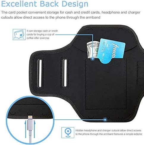 iPhone 14, 13, 12, 11, XR Armband, JEMACHE Water Resistant Gym Running Workouts Arm Band Case for iPhone XR, 11, 12, 13, 13 Pro, 14, 14 Pro with Key Holder (Black)