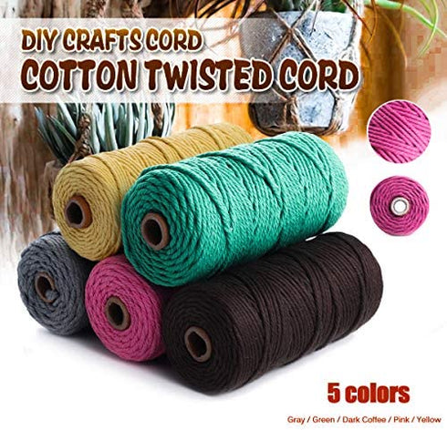 HAPYLY Macrame Cord Natual Macrame Cotton Cord DIY Craft Cord Spool Twine Rustic String Cotton Rope for Wall Hanging,Plant Hangers,Crafts,Knitting,Decorative Projects 3mm x100m (Gray)
