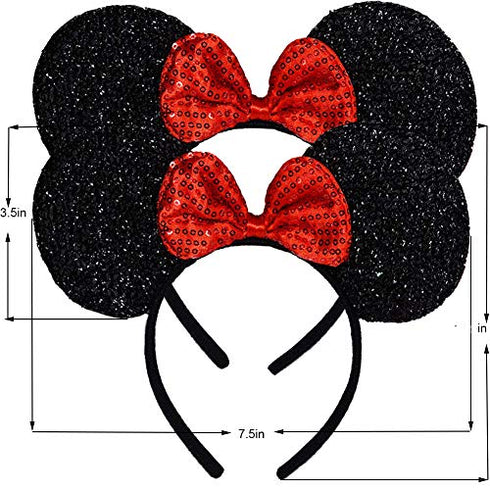 FANYITY Mouse Ears Headbands Sequin Hair Band for Girls Women Boys Party, 3 Pieces