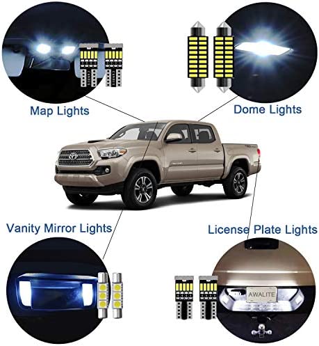 10pcs Tacoma Interior LED Lights Kit Super Bright LED Map Dome Light Bulbs for Toyota Tacoma 2005 2006 2007 2008 2009 2010 2011 2012 2013 2014 2015 2016 2017 2018 2019 2020 2021 2022 all models