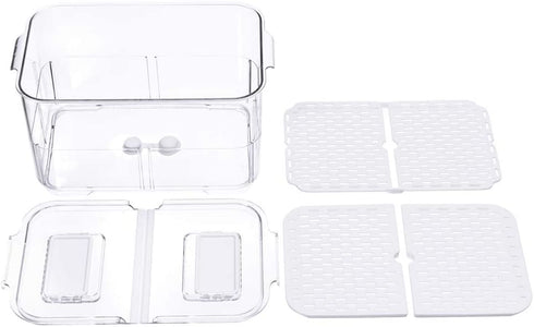 Benzoyl Lettuce Keeper Food Storage Containers Fridge Produce Saver, Stackable Refrigerator Organizer Foldable lid with Removable Drain Tray for Produce, Fruits, Vegetables 2800ML -2 Pack