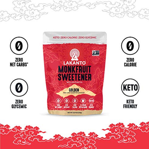 Lakanto Golden Monk Fruit Sweetener with Erythritol - Raw Cane Sugar Substitute, Zero Calorie, Keto Diet Friendly, Zero Net Carbs, Baking, Extract, Sugar Replacement (Golden - 8.29 oz)